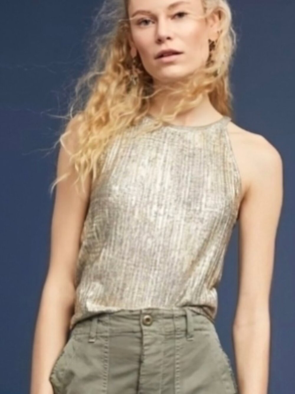 Anthropologie Moulinette Soeurs Shine On Gold Metallic Stretchy Tank Top size LP